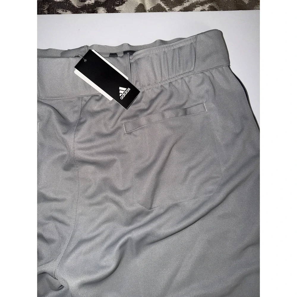 Adidas Men 2XL Icon Pro Gray Baseball Pants Stretch Elastic Blue Logo Stripe NWT